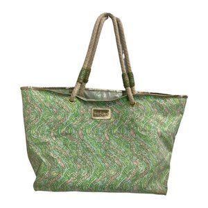 Lilly Pulitzer Alligators Design Large Tote Bag Crocodile Pink Green Gold Trim**